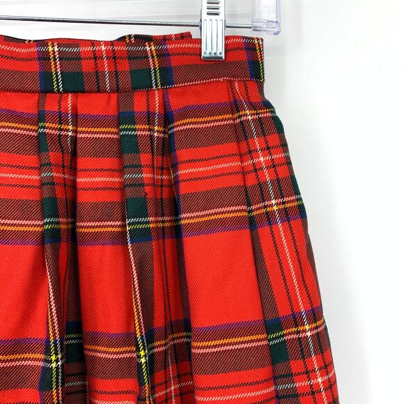 Lands’ End Red Tartan Plaid Wool Midi Skirt Womens XXS A-Line Pleated Vintage - Picture 3 of 6